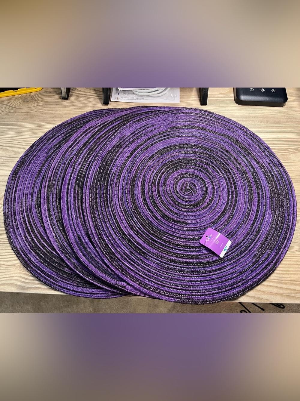 Purple & Black Round Woven Placemat Set of 4- Home Party Decoration Halloween